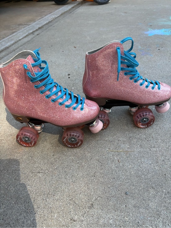 Other - Adult Glitter Pink Roller Skates with Blue Laces
